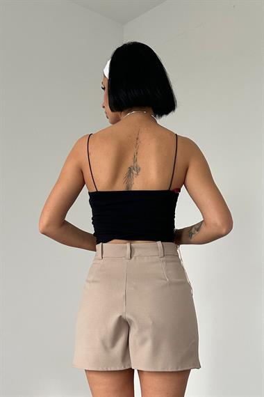 Bej Plikaşe Ceket ve Etek Şort Takım