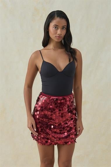 Pul Payet Detaylı Mini Etek