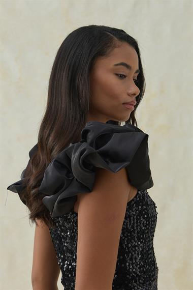 Siyah Pulpayetli Kolsuz Elbise