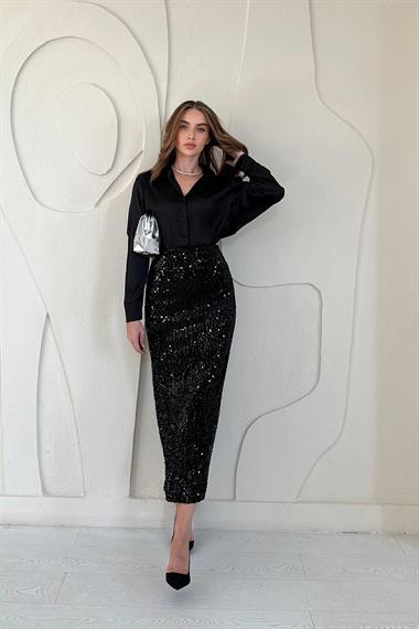 Pulpayetli Parlak Etek