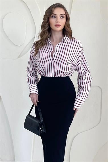 Bordo Salaş Kesim Çizgi Detaylı Gömlek