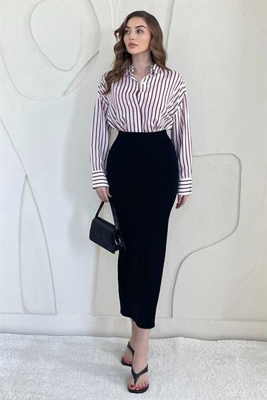 Bordo Salaş Kesim Çizgi Detaylı Gömlek