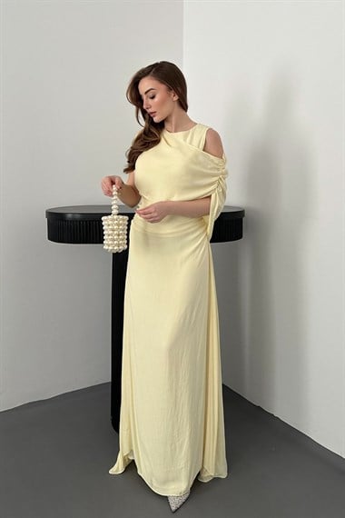 Sarı ŞAL DETAYLI ELBİSE