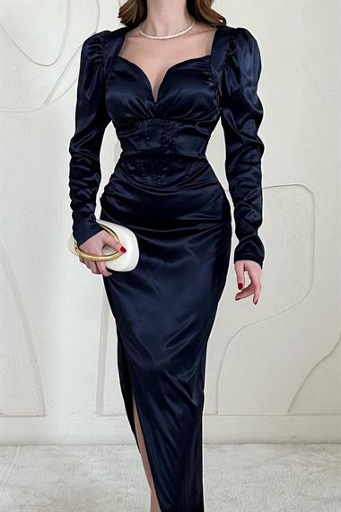 Satin Chest Cup Slit Detail Dress