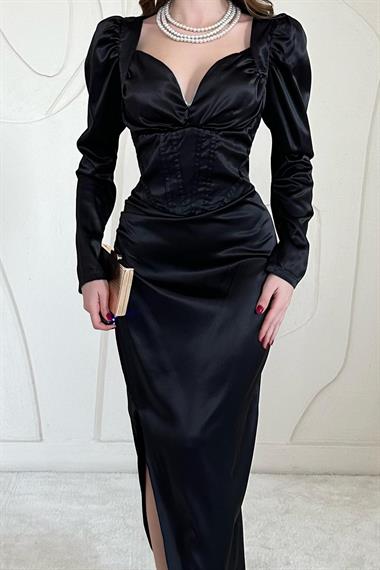 Satin Chest Cup Slit Detail Dress