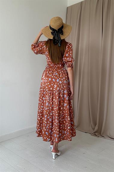 Kiremit Şerit Detaylı Düğmeli Elbise