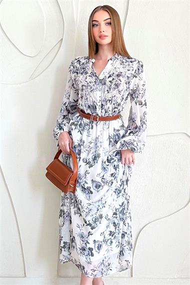 Siyah Şifon Kemer Detaylı Elbise