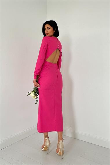 Pembe Sırt Dekolteli Elbise