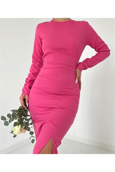 Pembe Sırt Dekolteli Elbise