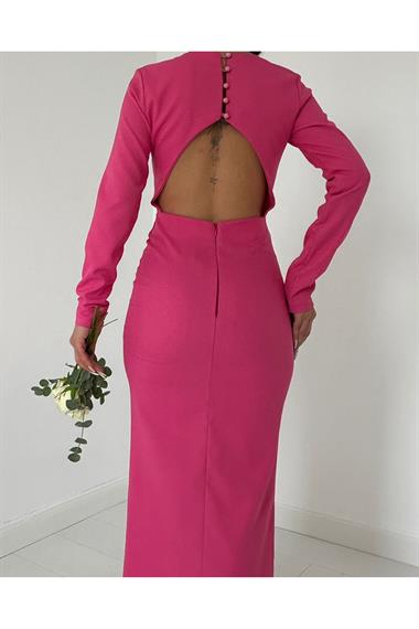 Pembe Sırt Dekolteli Elbise
