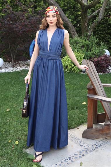 Back Detailed Tie Denim Dress