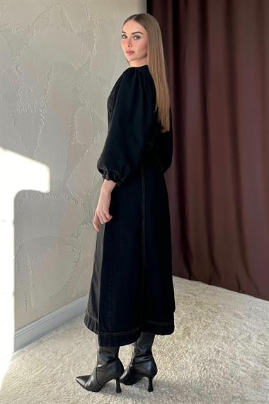 Siyah Balon Kol Kot Elbise