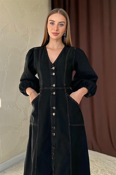 Siyah Balon Kol Kot Elbise