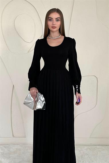 Siyah Bisiklet Yaka Triko Elbise