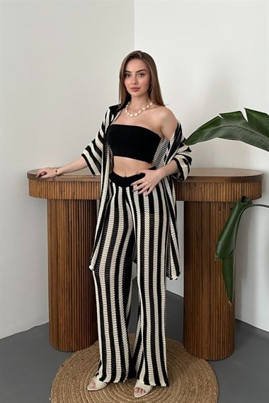 Siyah Çizgili Triko Takım