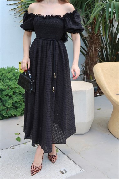 Siyah Gipeli Astarlı Fisto Elbise