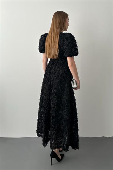 Siyah Güllü Elbise