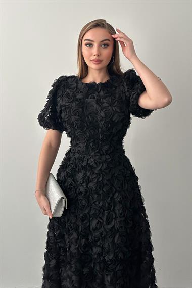 Siyah Güllü Elbise