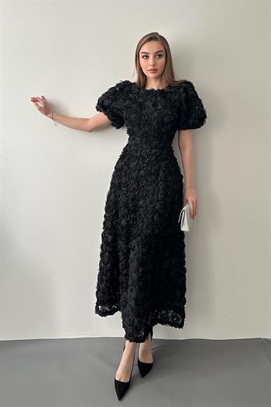 Siyah Güllü Elbise