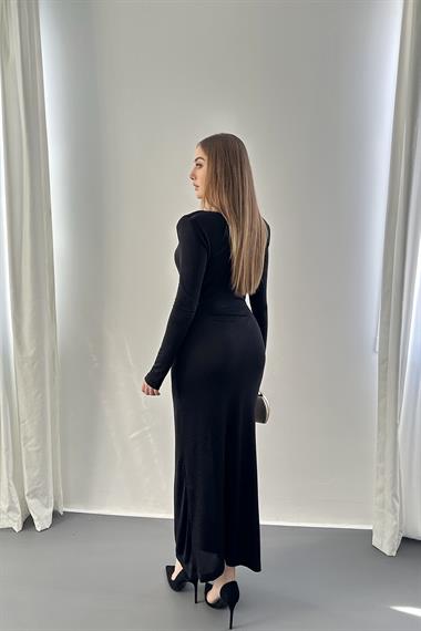 Siyah Işıltılı Tokalı Elbise