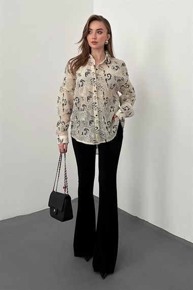 Siyah Nakış İşlemeli Oversize Gömlek