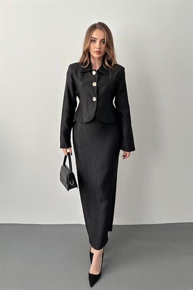 Siyah Parlak Ceket Etek Takım