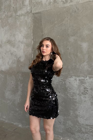 Siyah Payetli Elbise