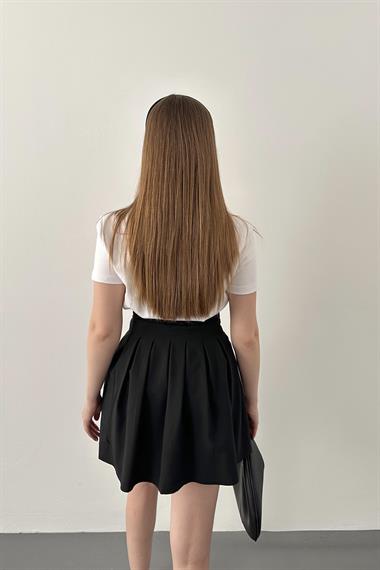 Siyah Pilikaşe Mini Etek