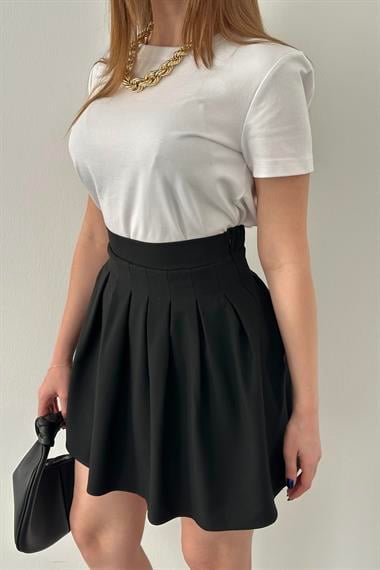 Siyah Pilikaşe Mini Etek