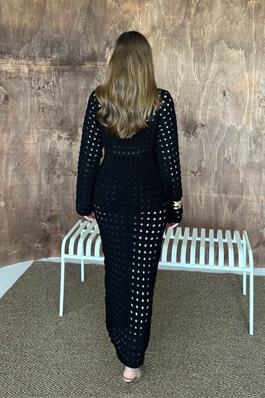 Siyah Pitikare Triko Elbise