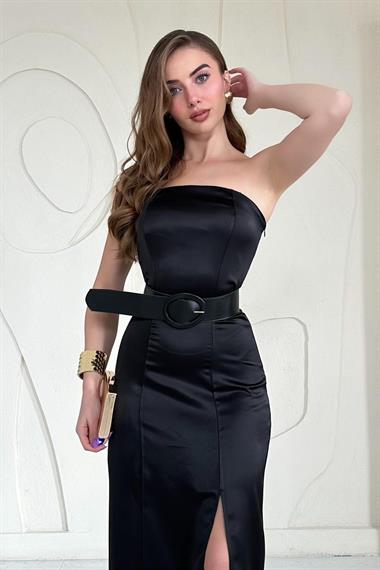 Straplez Saten Elbise