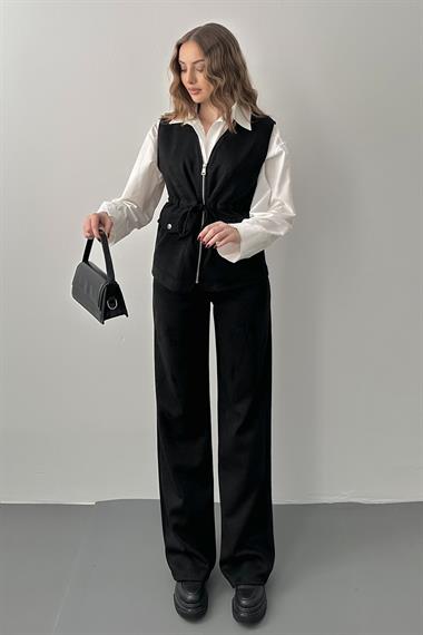 Siyah Süet Yelek Pantolon Takım