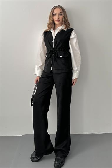 Siyah Süet Yelek Pantolon Takım