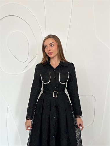 Siyah Taşlı Elbise