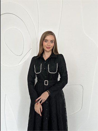 Siyah Taşlı Elbise
