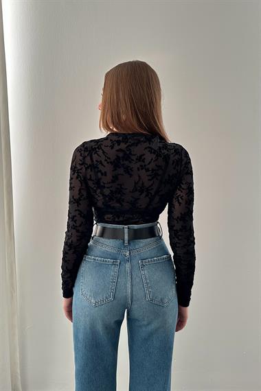 Siyah Transparan Bluz