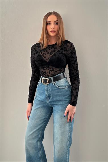 Siyah Transparan Bluz