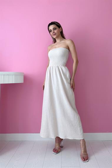 Bej Straplez Gipeli Elbise