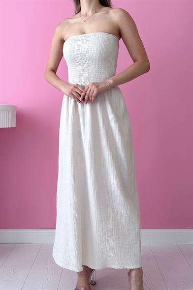 Bej Straplez Gipeli Elbise