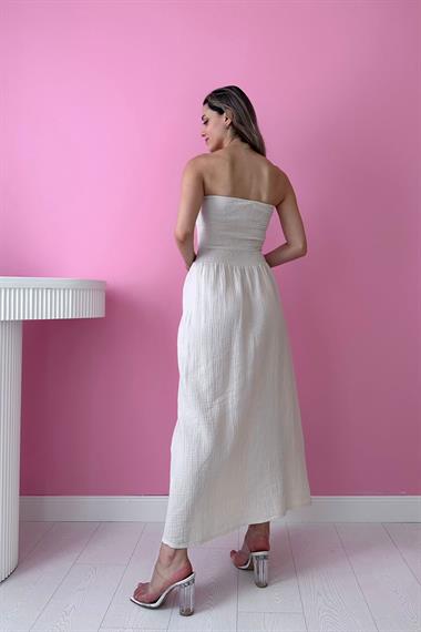 Bej Straplez Gipeli Elbise