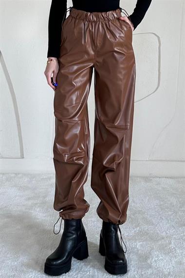 Suni Deri Lastikli Pantolon