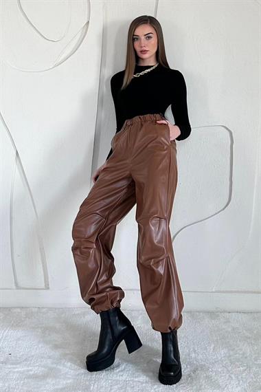 Suni Deri Lastikli Pantolon
