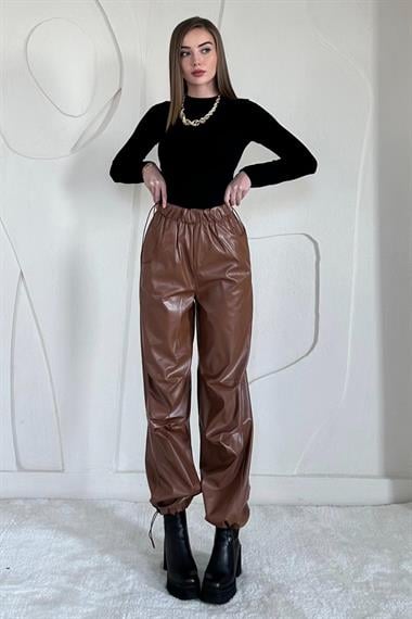 Suni Deri Lastikli Pantolon