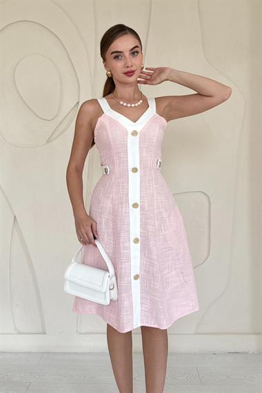 Pudra Süs Cepli Askılı Elbise