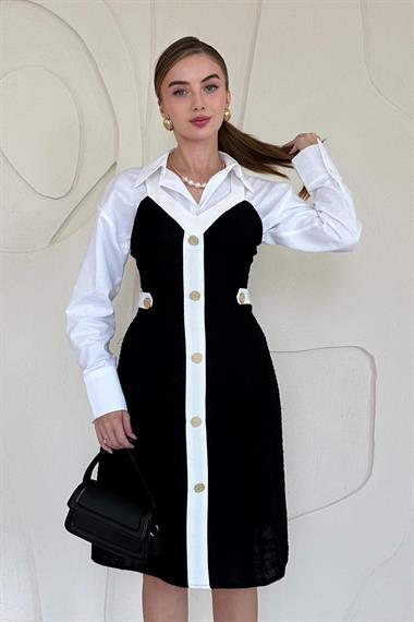 Siyah Süs Cepli Askılı Elbise