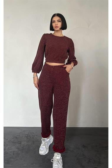 Bordo Sweat ve Pantolon Eşofman Takım