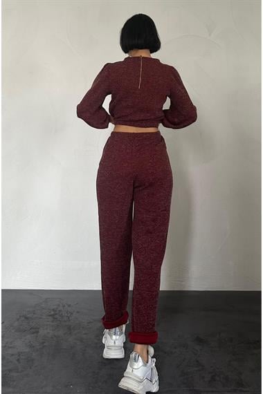 Bordo Sweat ve Pantolon Eşofman Takım