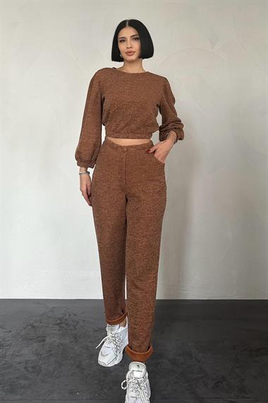 Kahverengi Sweat ve Pantolon Eşofman Takım