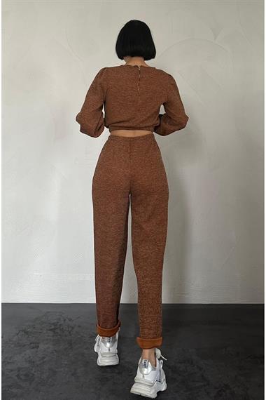 Kahverengi Sweat ve Pantolon Eşofman Takım
