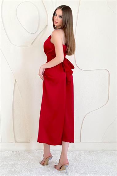 Kırmızı Taş Askılı Prenses Elbise